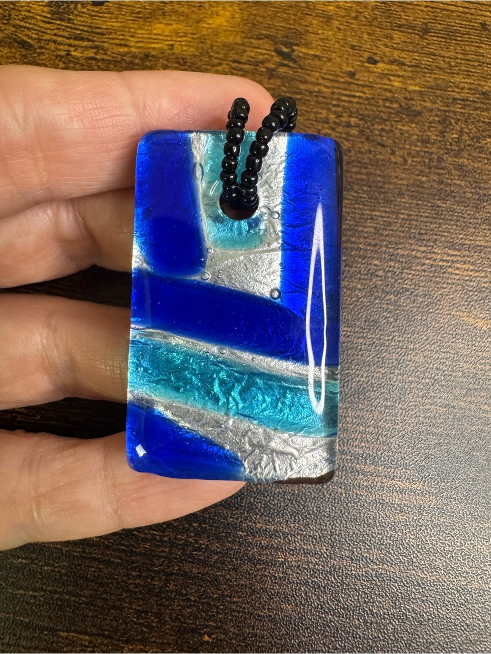 Handmade Blue Glass Pendant Necklace - Blue & Silver
